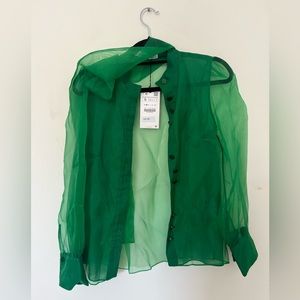 Green chiffon shirt Zara